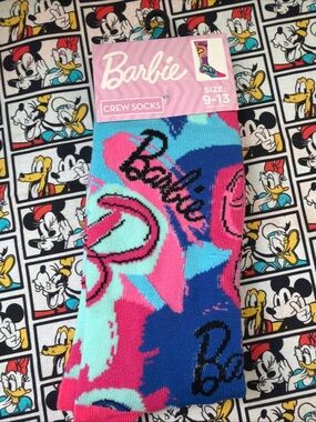 Barbie Pink, Aqua & Royal Blue Graphic Crew Socks New